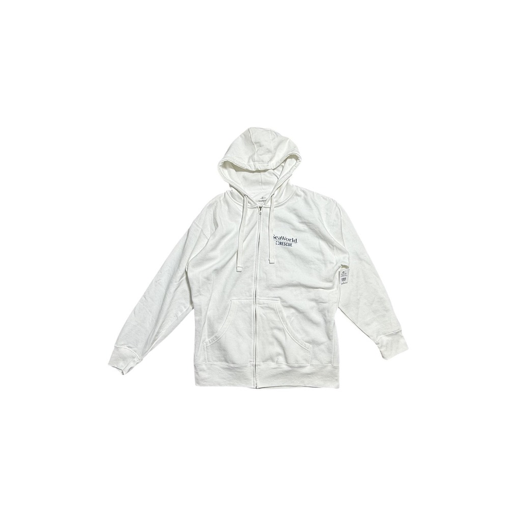 SeaWorld Rescue Hoodie Mens XL White Full Zip Fleece Graphic SWRCHWTNVY Orlando